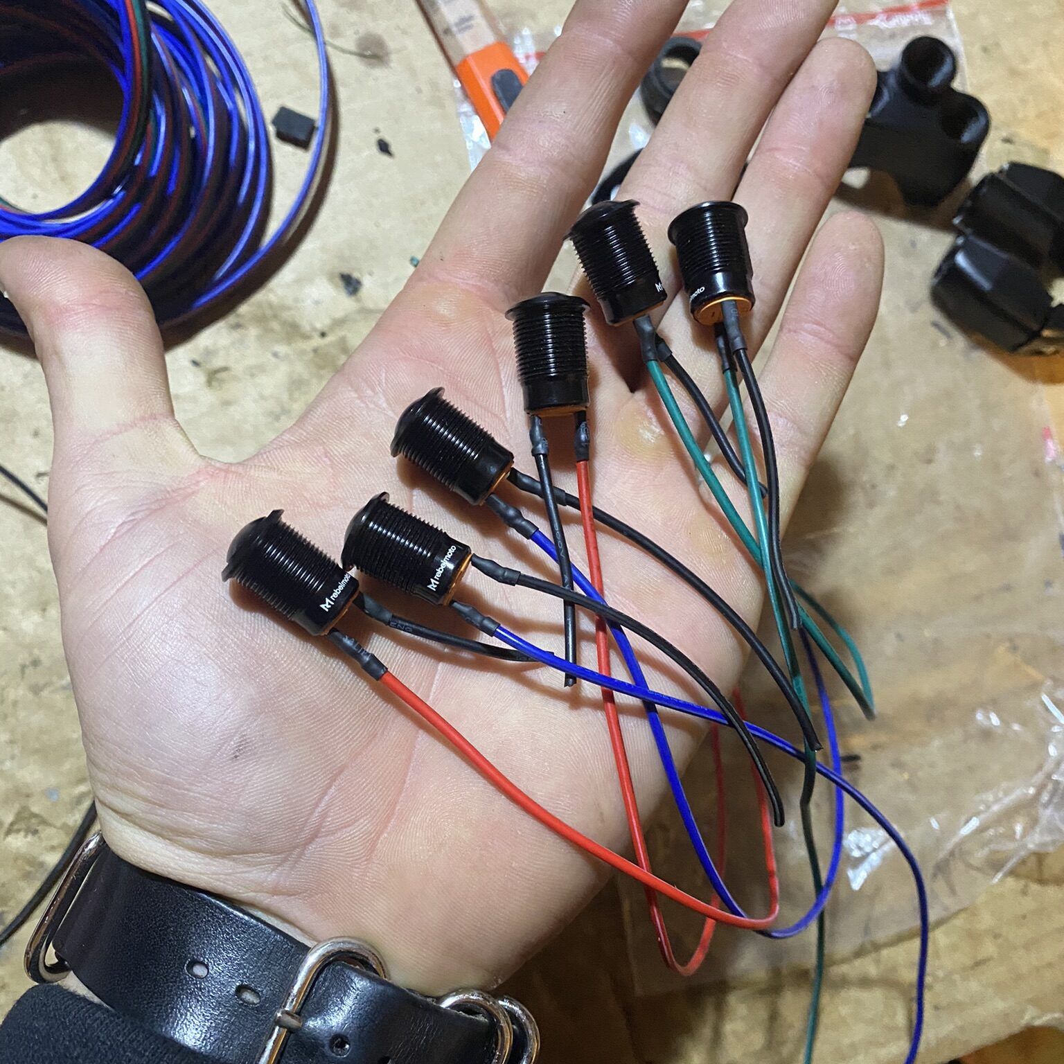 Freshly soldered control buttons